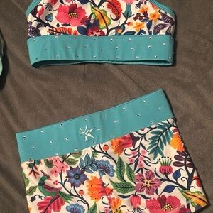 Girls Floral Active Set with Teal Trim